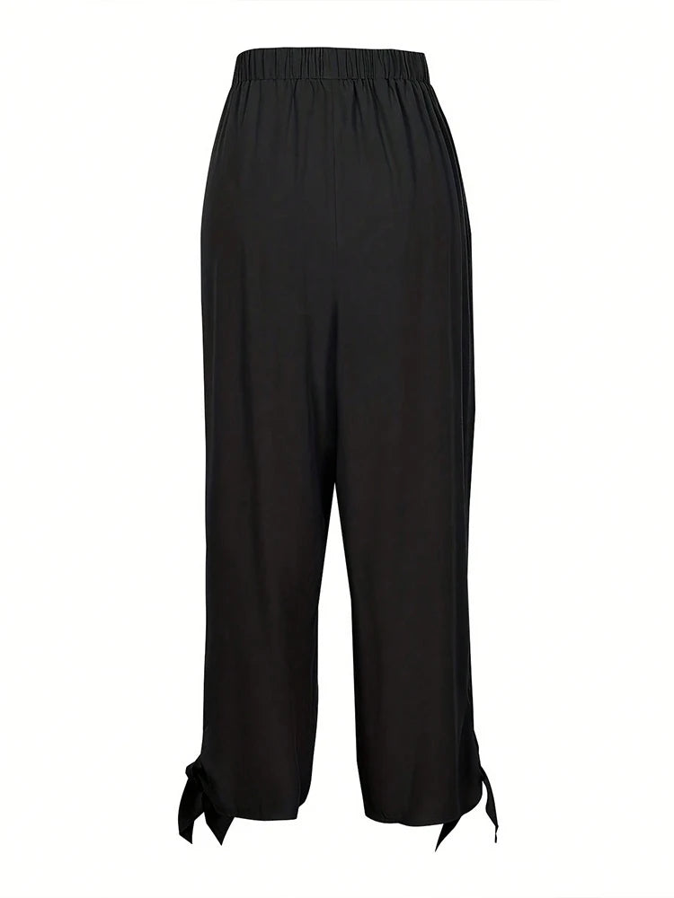 Plus Size Women's Black Casual Calf Slit Pants