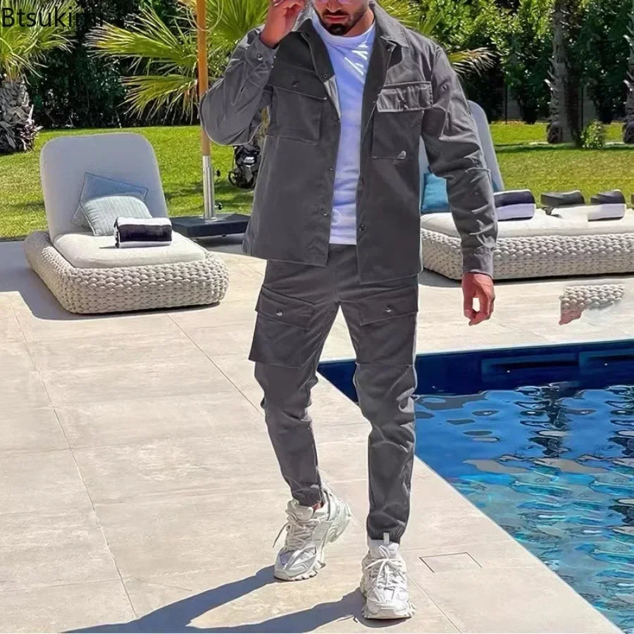 2025 Fashion Men's Casual Set, Trendy Streetwear 2 Piece With Pockets. S-XXXL