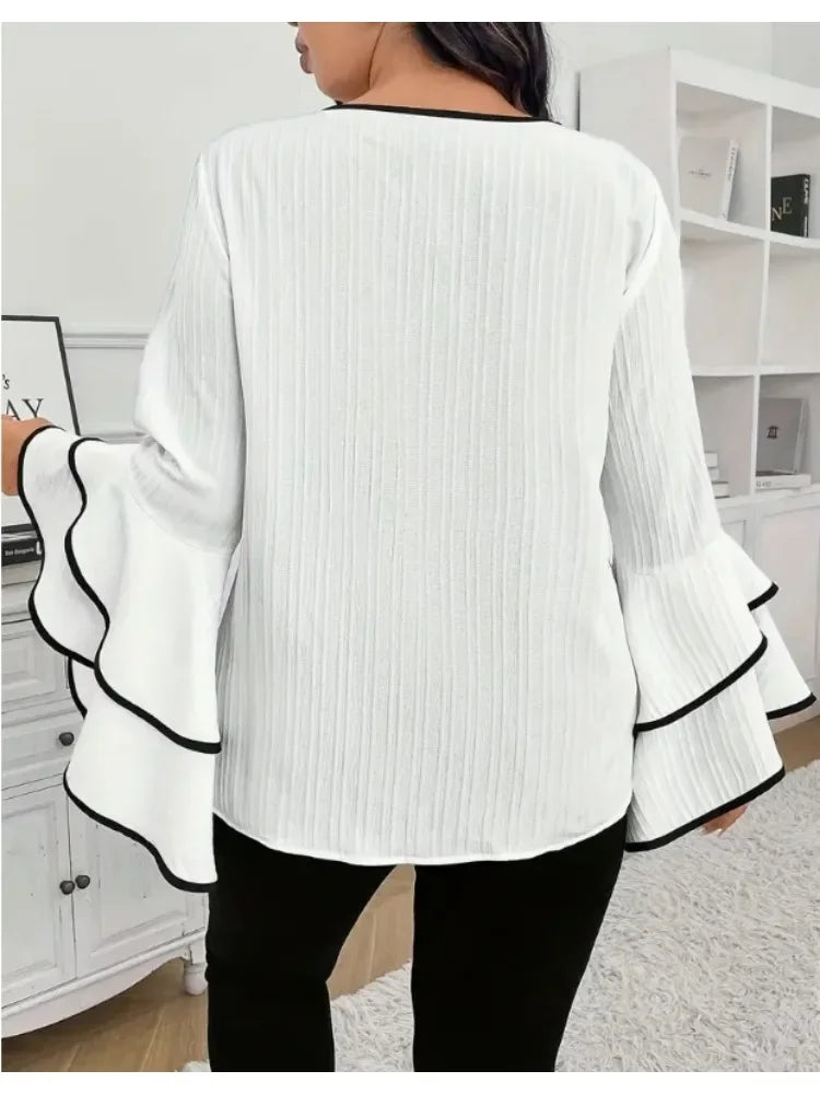 Plus Size New Relaxed Fit Very Flattering Flared Long-sleeved Top