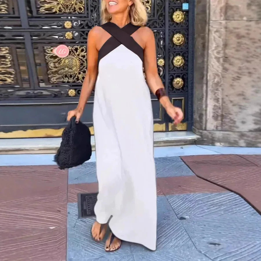 Sexy Cross Halter Long Dress Hollow Party Dress Summer Sleeveless Backless Dress. S-3X