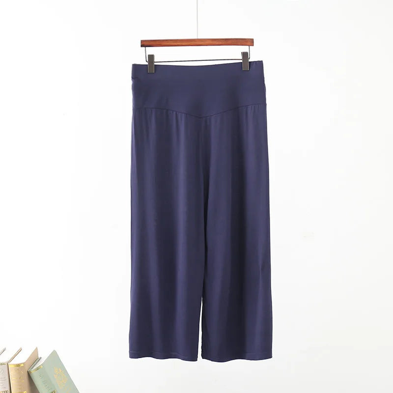 Spring Summer Wide leg calf length Loose Casual yoga pant High Waist three quarter Trousers. M-2X