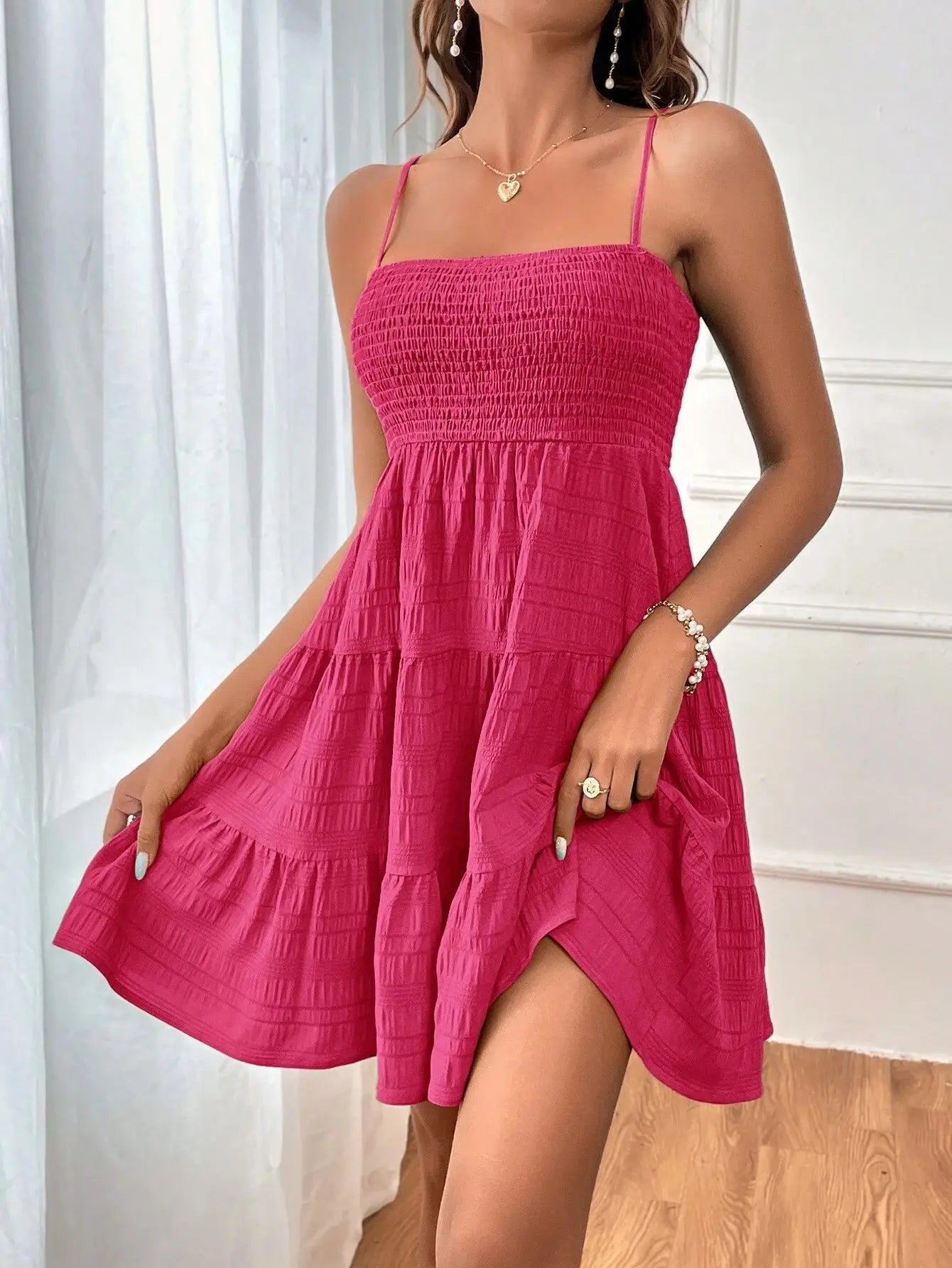 Boho Sundress Women Sexy Sleeveless Backless Swing Dress Solid Spaghetti Strap Dress. S-2X