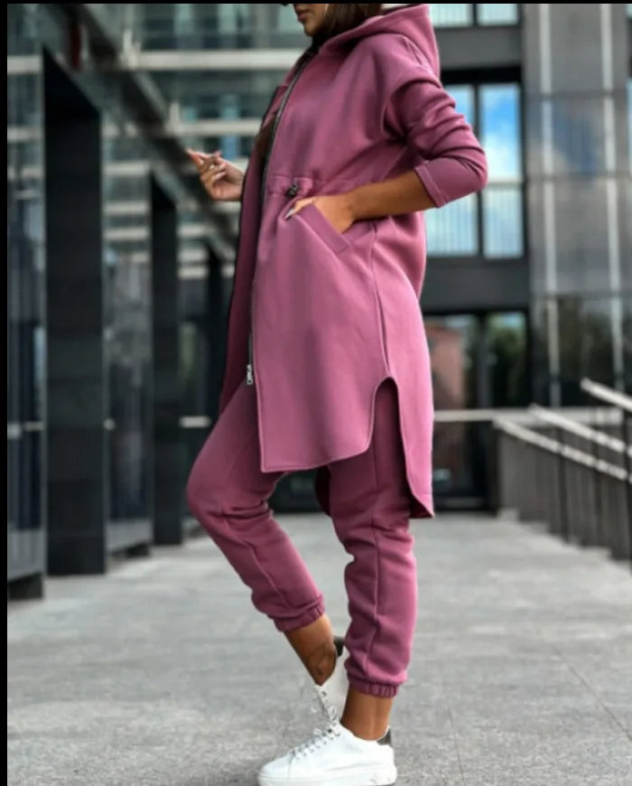 Pant Set Hooded Zipper Long Jacket Casual Straight Pants Solid Sporty Great For All Seasons. S-2XL