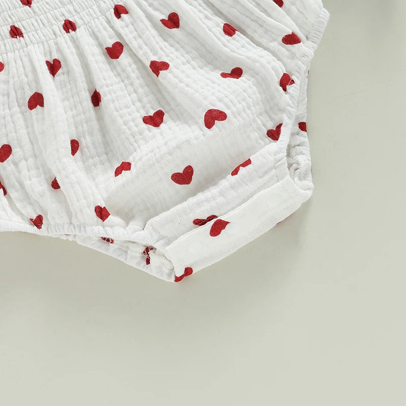 Baby Girl Heart Print Romper with Headband - Long Sleeve Bodysuit 0-18M