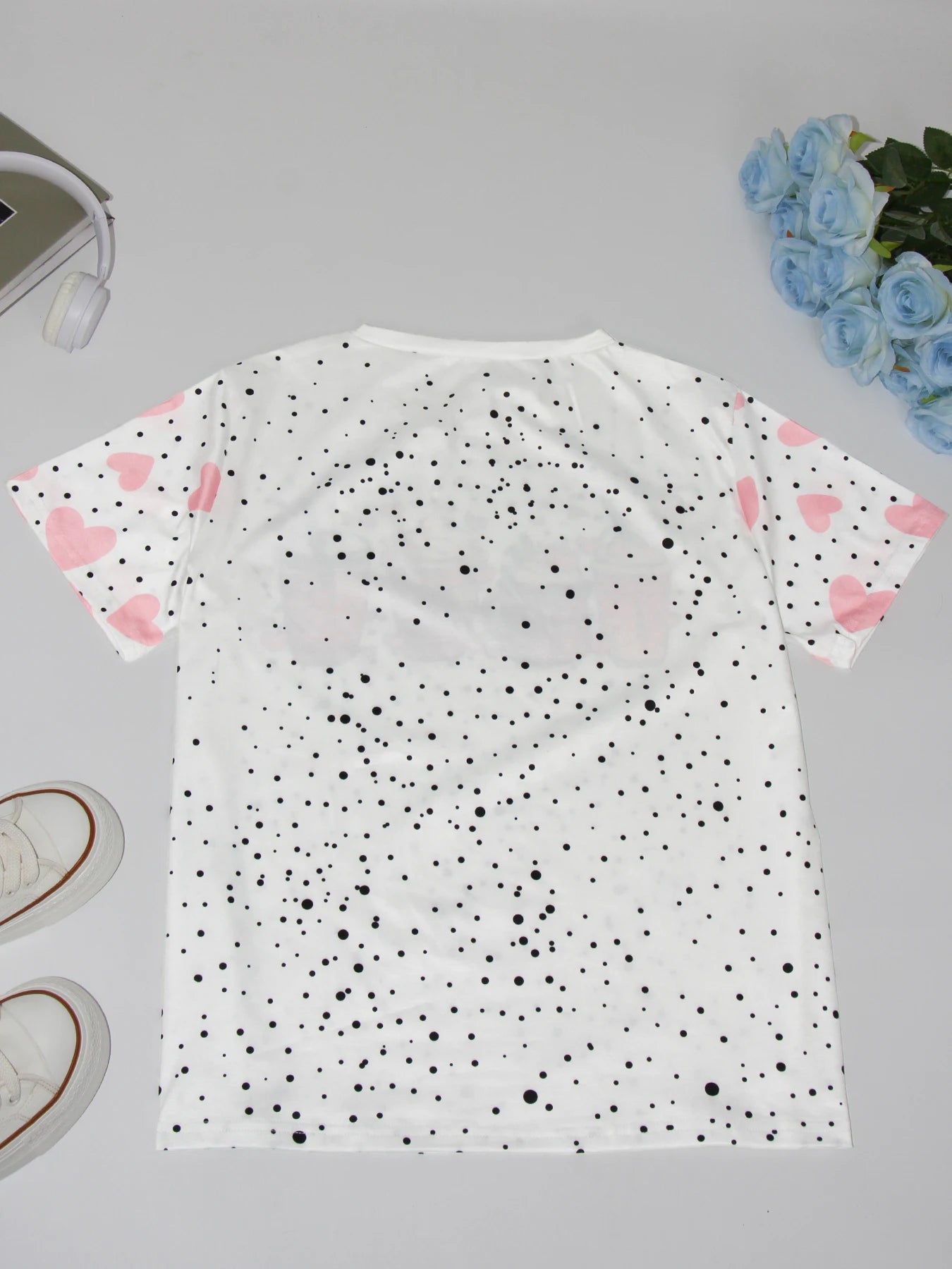 Plus size women's stylish coffee cup and love-printed graphic round neck women's T-shirt