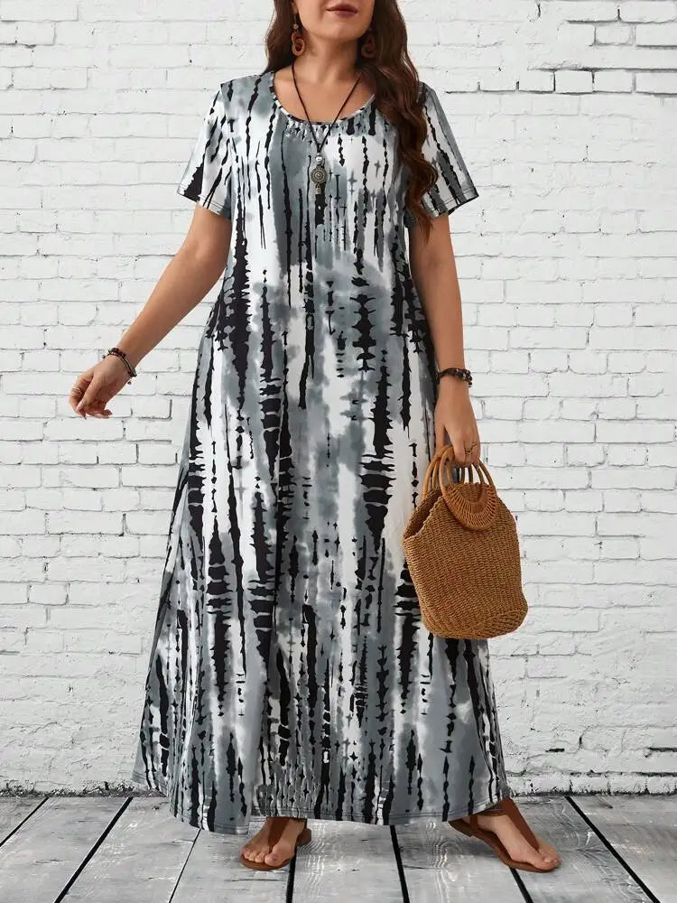 Summer women's casual printed long plus size dress