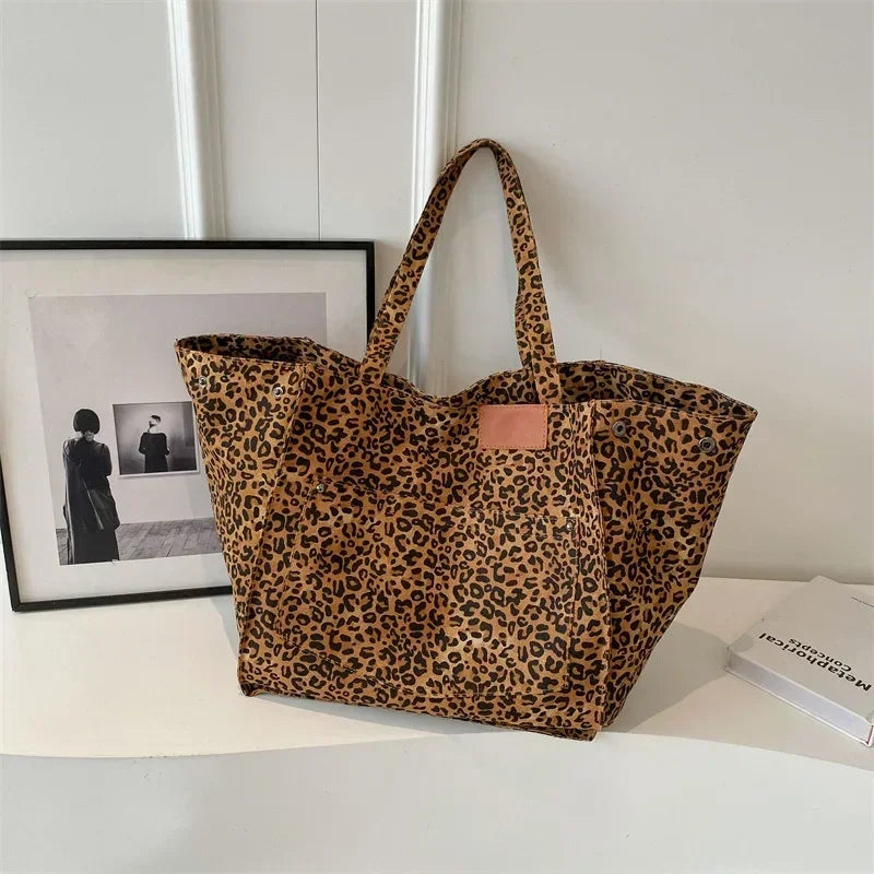 Oversized Leopard Print Shoulder Bag for Women Quality Canvas Large Capacity Tote New Luxury Handbag.
