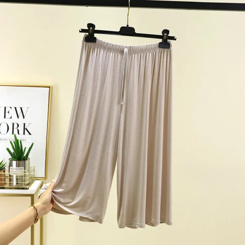 Plus Size Capri Pants Women's Summer Loose Fit Wide Leg Elastic Waist Casual Wear
