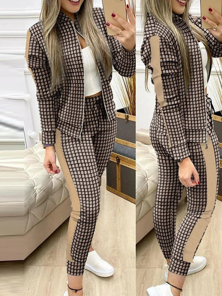Woman 2 Pieces Suit Zipper Jacket And Pants Tracksuit Casual 2025 Set. S-XL
