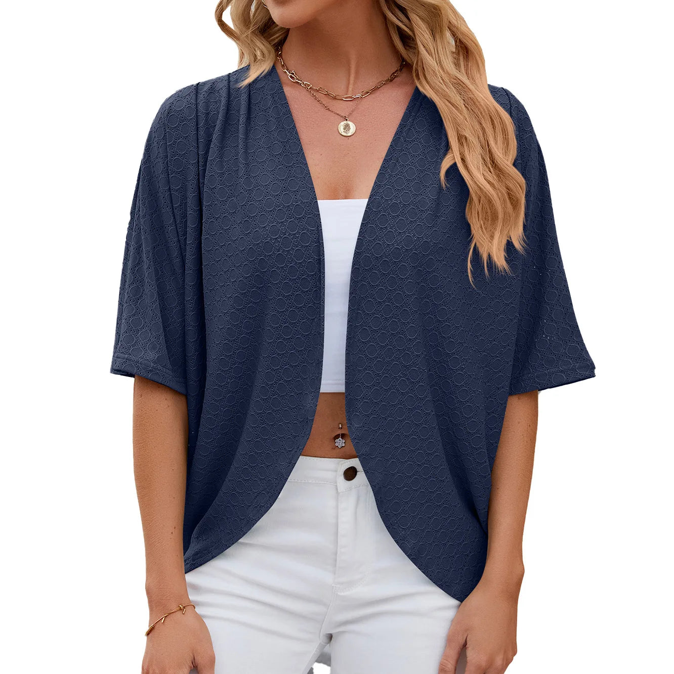 New spring Summer Fashion Ladies Hollow Out Cardigan solid color short-sleeved casual loose top Women Outwear. S-2X
