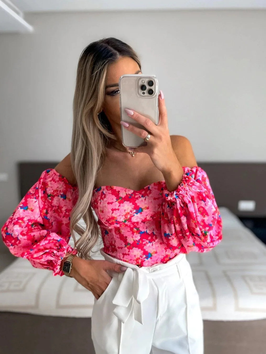 Women Elegant Blouse Spring Summer Casual Long Sleeve V Neck Blouse