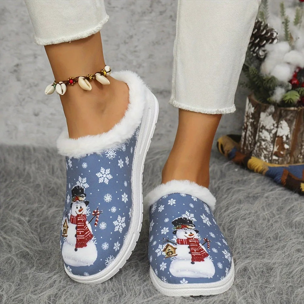 Women's Christmas Winter Slippers - Fuzzy Non-Slip Holiday Home Shoes