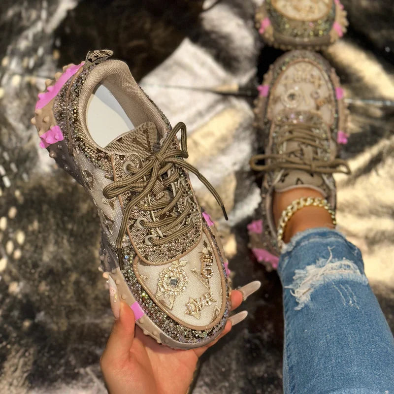 Women's Casual Sneakers Fashion Luxury Rhinestone Ladies Shoes 2025 New Outdoor Platform Female Sports Shoes Zapatos Mujer
