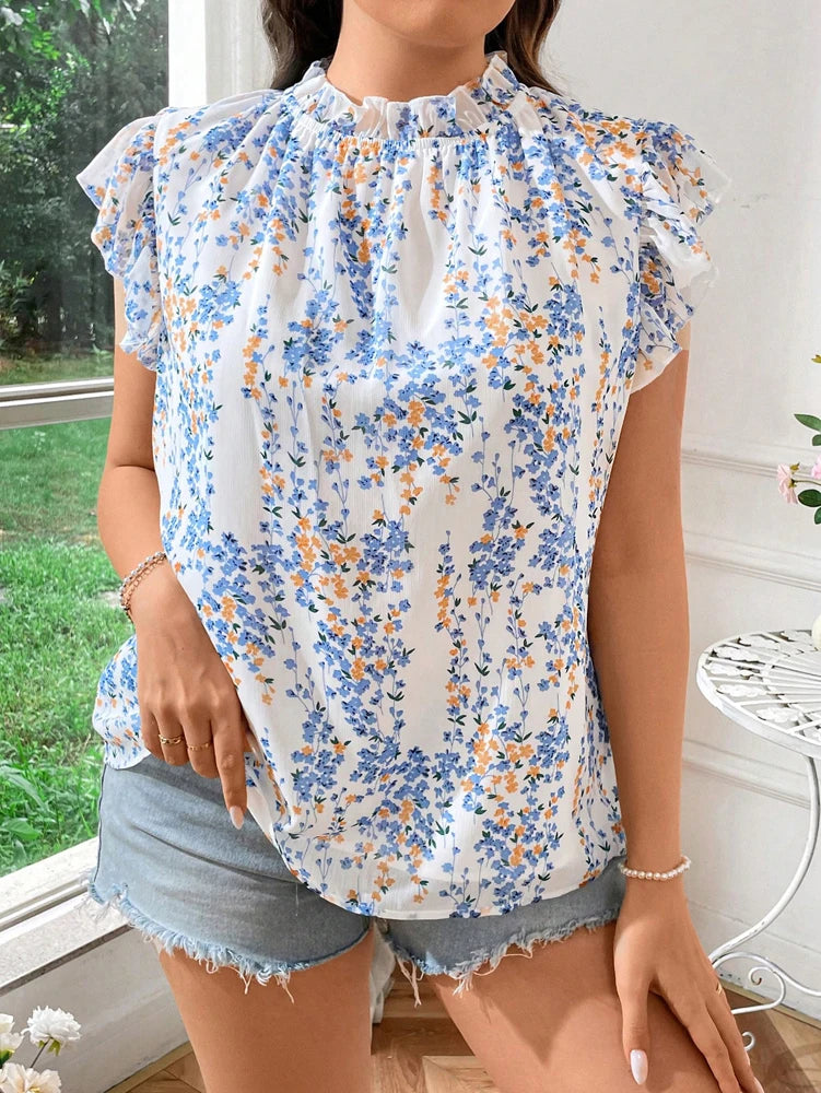 Plus Size Women's Bohemian Floral Printed Top casual Short Sleeve 2025 Summer Blouse.