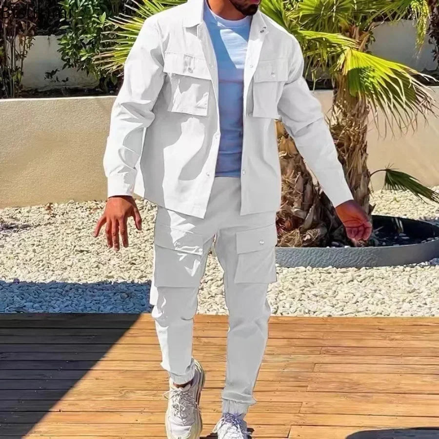 2025 Fashion Men's Casual Set, Trendy Streetwear 2 Piece With Pockets. S-XXXL