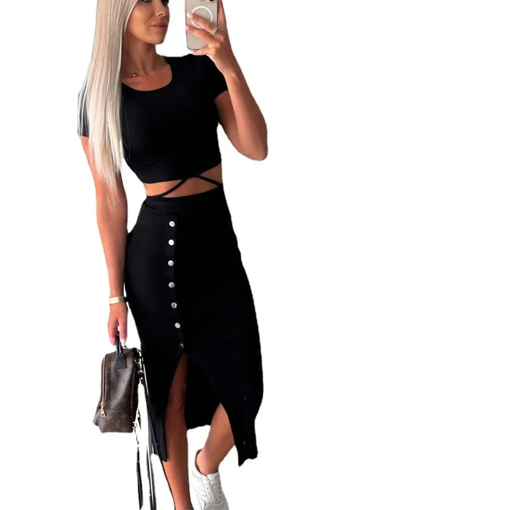 Women's Short Sleeve Shirt And High Waist Skirt Set 2 Pieces Set Fashionable And Stylish Casual Wear