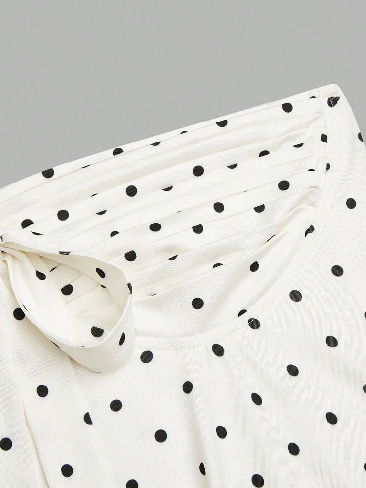 Plus Size Women's 2025 Summer New Sleeveless Retro Polka Dot Bow Bandeau Blouse .