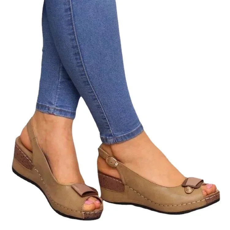 Comfortable Roman Style Women's Sandals Fish Mouth Slope Heel Soft Bottom Slip-On Shoes