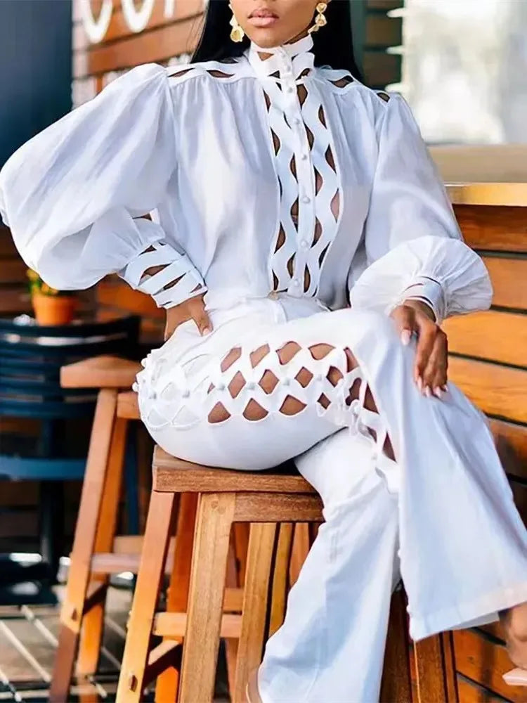 2 Piece Women's Sexy Wide Leg Pant Suit With Soft Full Sleeve. size S-5xl