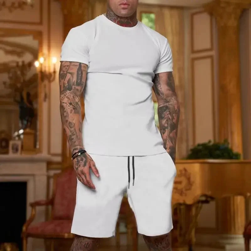 Fashionable and casual summer men's breathable T-shirt and short two-piece set. Sz: S-3X