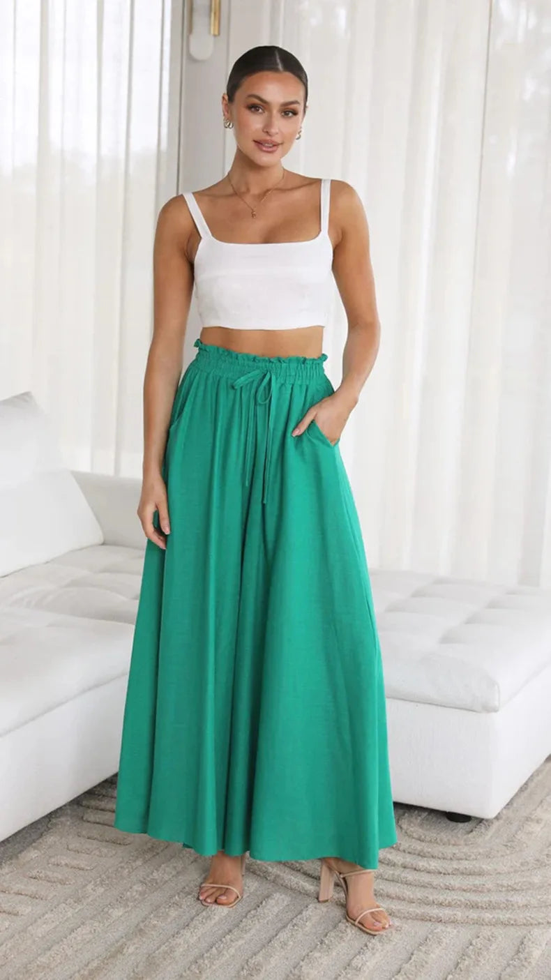 Spring and Summer New Women's Wide-leg Trousers Elastic Belt Wide-leg High-waist . S-2X