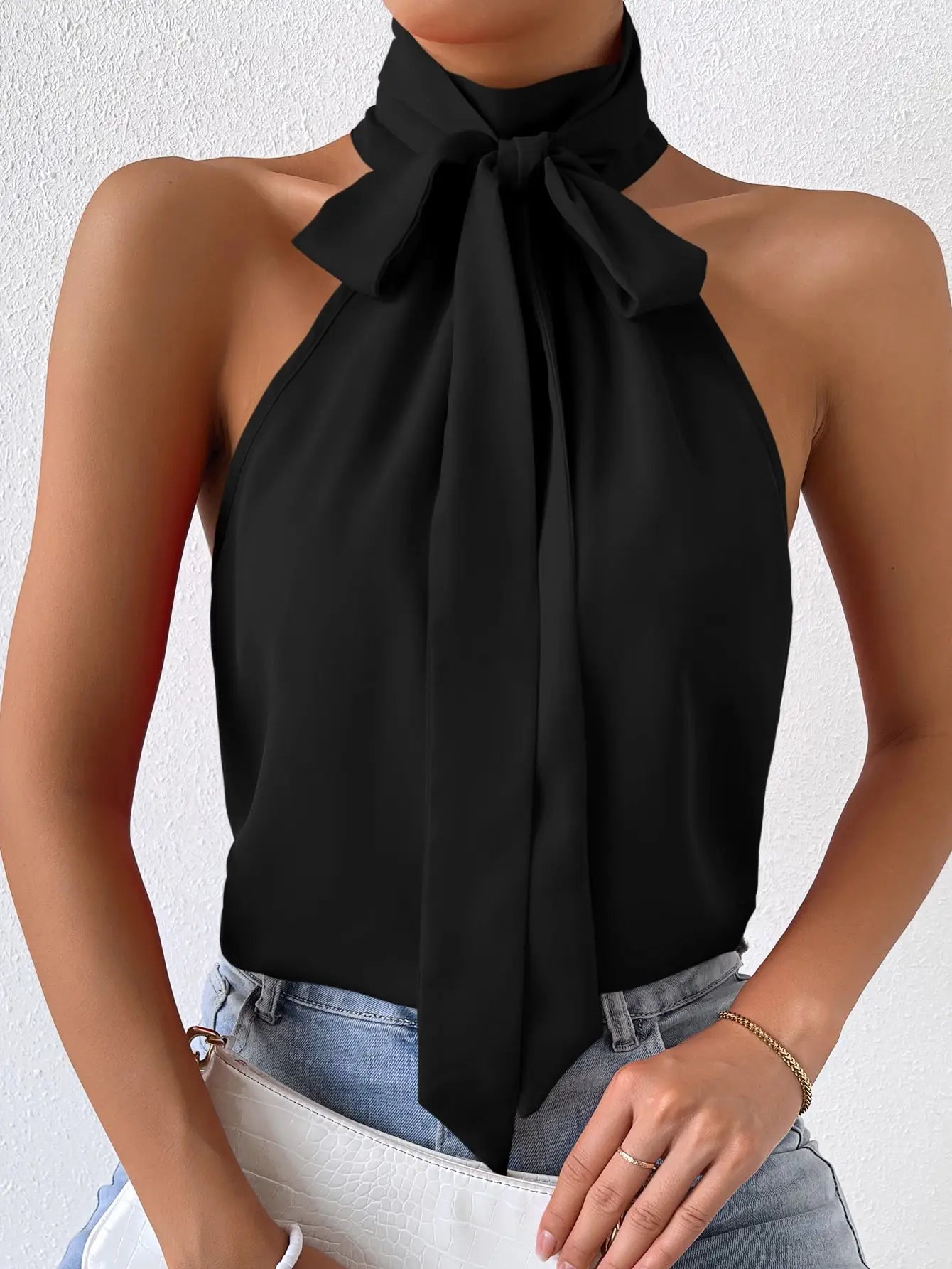 Stylish and elegant women's halter sleeveless knot off-the-shoulder sexy women's shirt. XS-L