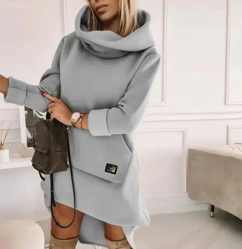 2025 Women's Hoodie Dress Long Sleeve Pocket Sweatshirt Dress Warm Casual Fashion Clothing Ladies. S-XL