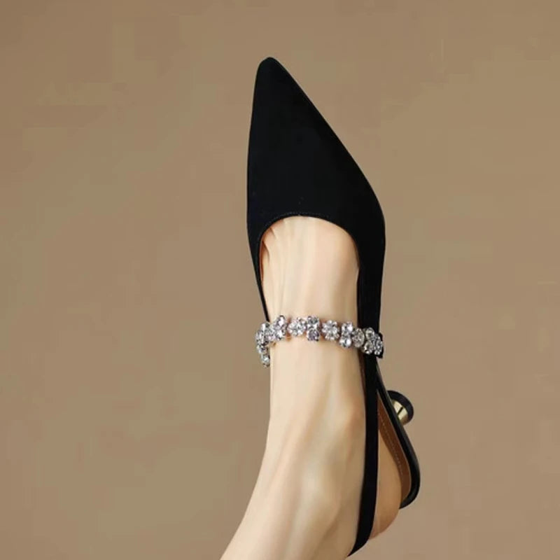 2025 Women's Sandals Buckle Rhinestone Pointed Toe Slingback Trend Summer Sandal