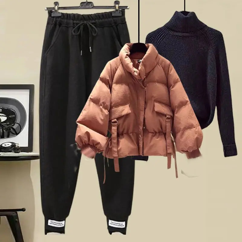 Ladies Autumn Winter Short Coat, Turtleneck Sweater Lady Solid Jackets Knit Bottoms. S-2x