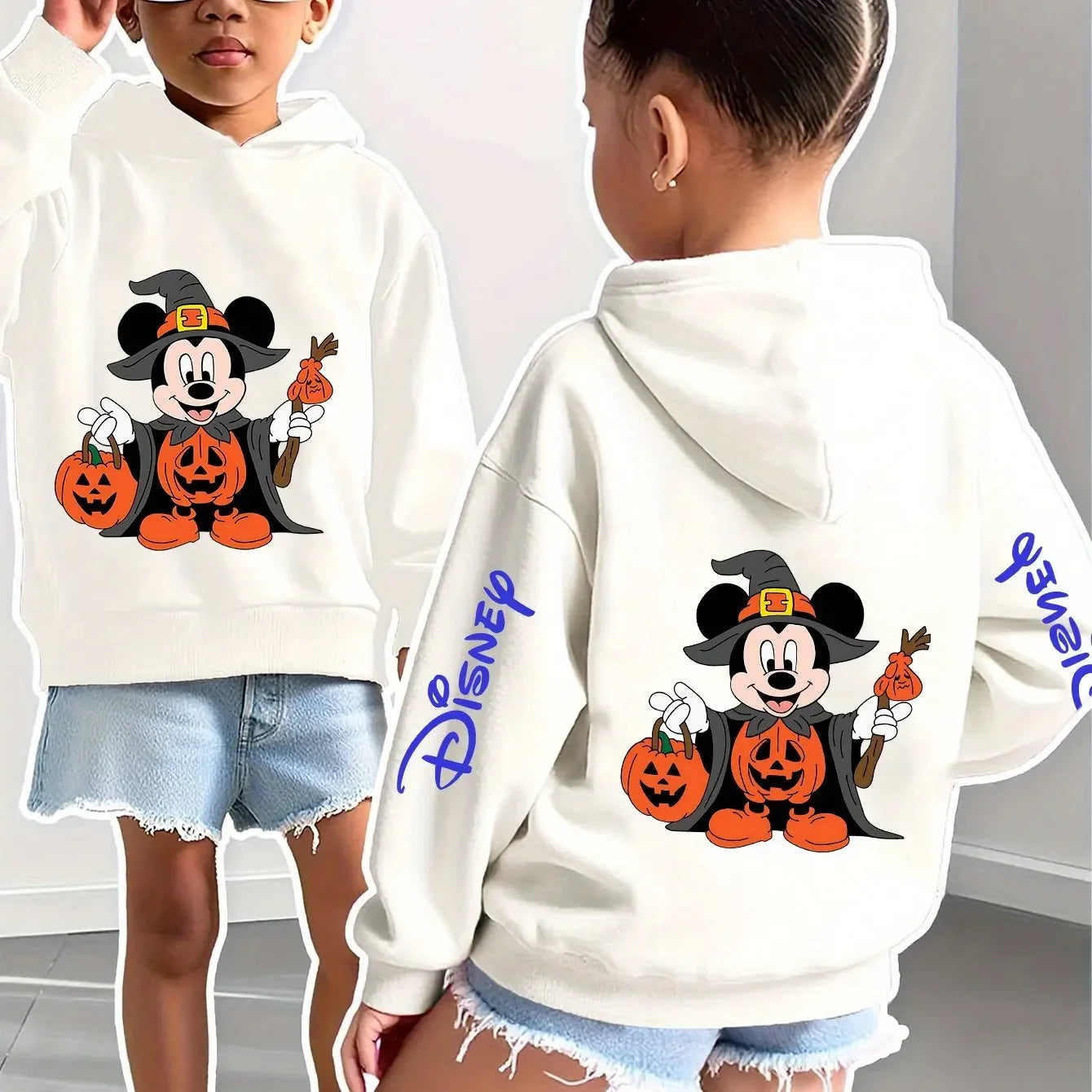 Disney Girls and Boys Halloween Casual Hooded Double-sided Printed Mickey Halloween Children's Hoodie.