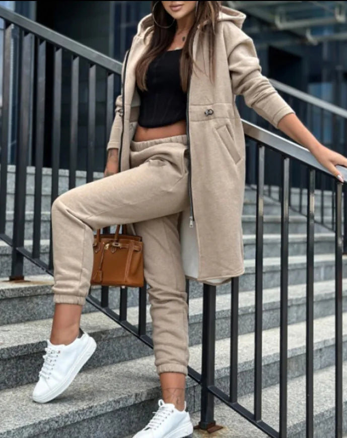 Pant Set Hooded Zipper Long Jacket Casual Straight Pants Solid Sporty Great For All Seasons. S-2XL