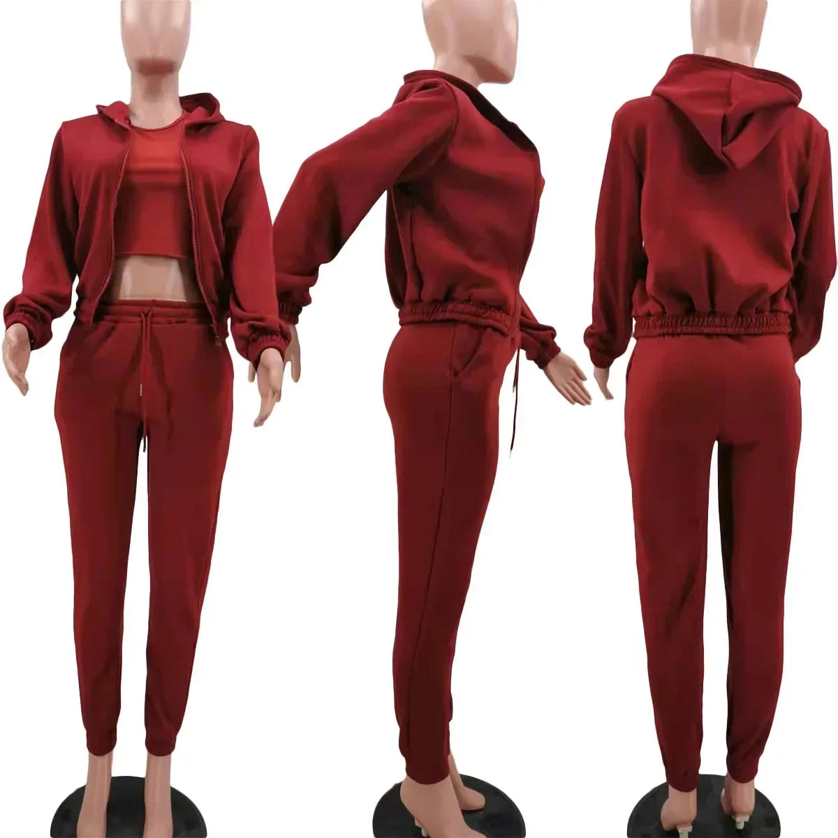 3pcs Women's Clothing Set Fleece-lined Hooded Sweater & Sleeveless Tank Top & Sweatpants Pants. S-2x