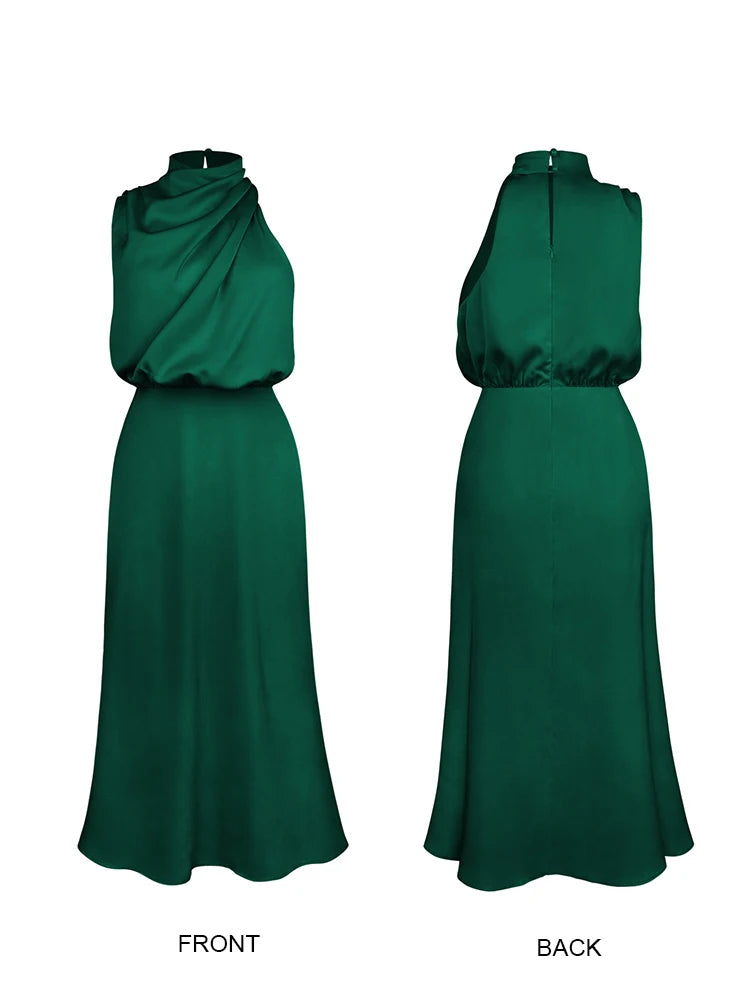 Summer High-End Silk Satin Long Dress Women Fashion Elegant Celebrity Evening Dress. S-XL