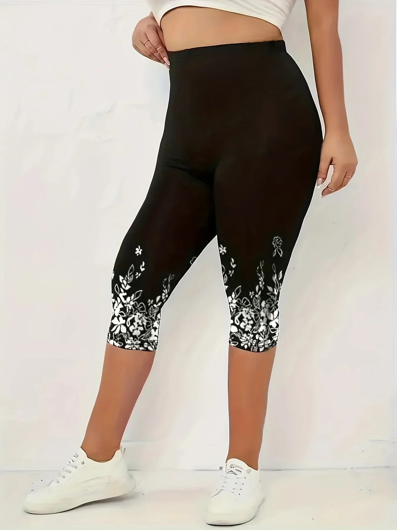 Ladies Casual Slim Fit Capri Leggings, Fashion Floral Print High Waist. S-2x