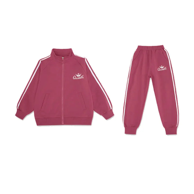 2025 teens autumn spring Girls Teenager tracksuit sport crown letter striped zipper Coat Jacket + skinny pant 5 6 7 8 9 10 year