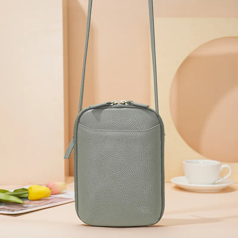 Genuine Leather Zipper Cross-body Shoulder Bag