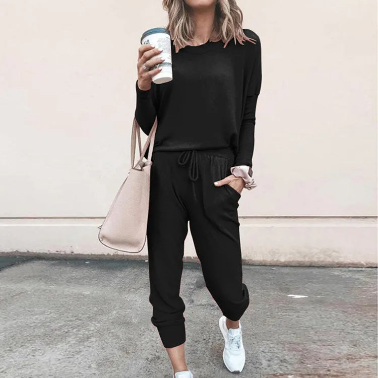 Ladies Casual 2 Piece Set, Solid Colour Round Neck Casual Wear. S-3x
