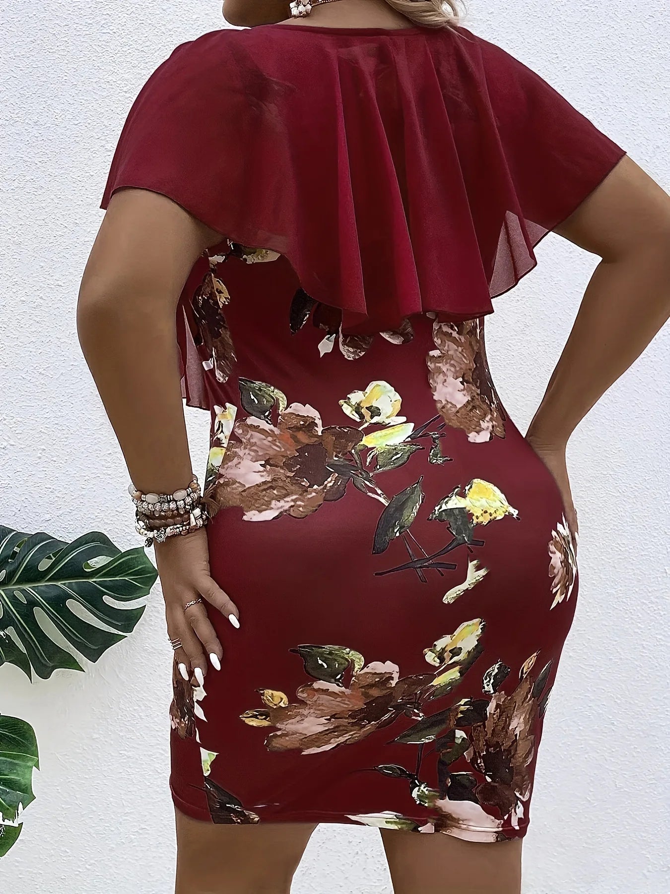 Women's 1XL-5XL Plus size New Chiffon Round Neck Mesh Printed Large Loose Hip Dress for Women