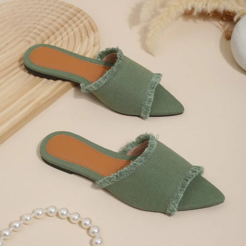 Women Flats Pointed Toe New Casual Slides.