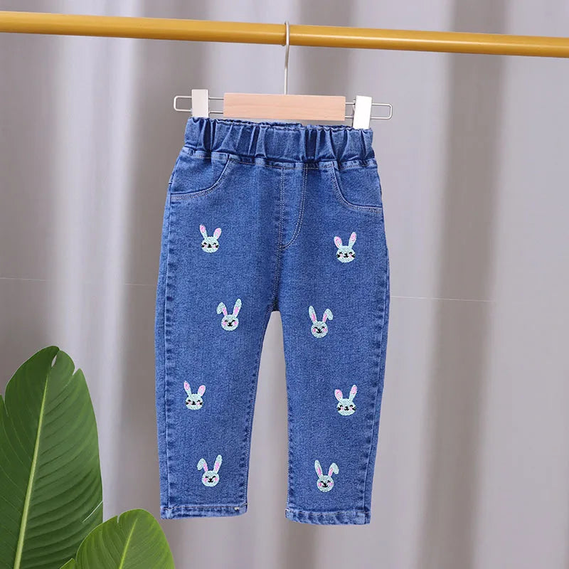 2025 New Girls Jeans Children Spring Autumn Fashion jeans flared pants Girls High Quality Bow leisure long Pants 0-5 Y
