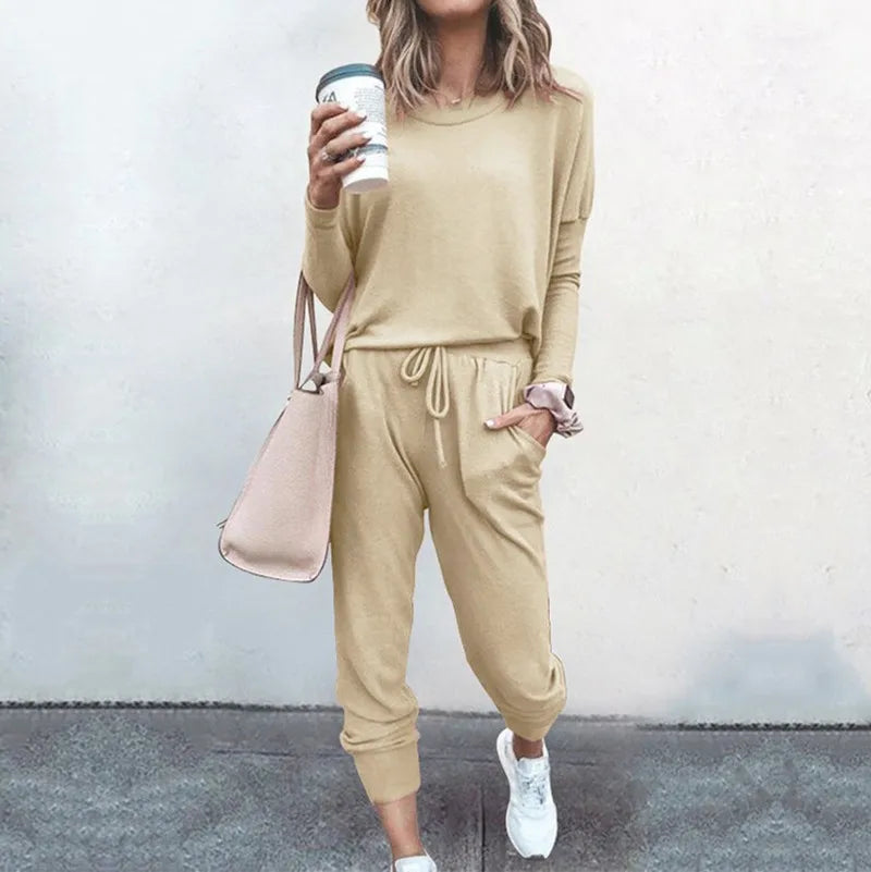 Ladies Casual 2 Piece Set, Solid Colour Round Neck Casual Wear. S-3x