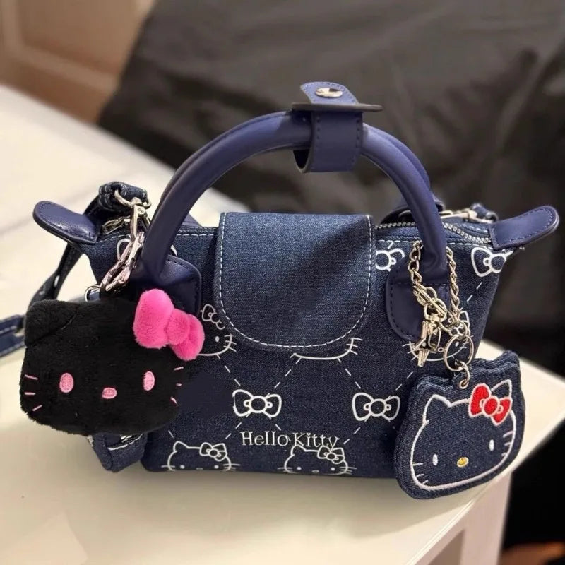 Sanrio Cute Hello Kitty Denim Handbag Cartoon Printed Cross body Bag .