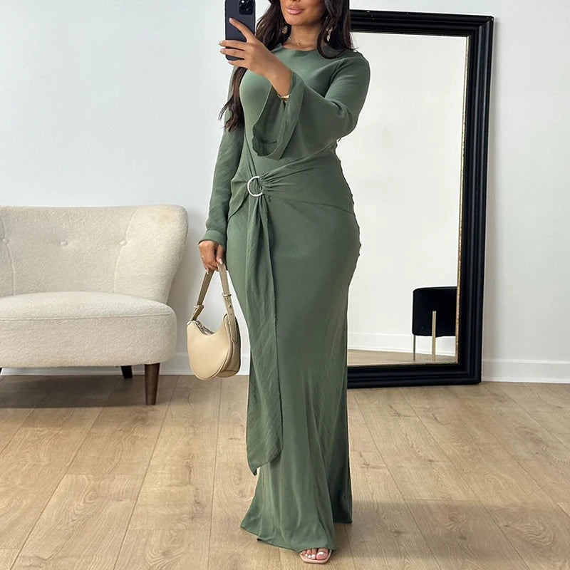 New Women O Neck Elegant Long Sleeved Party Dress. S-2X