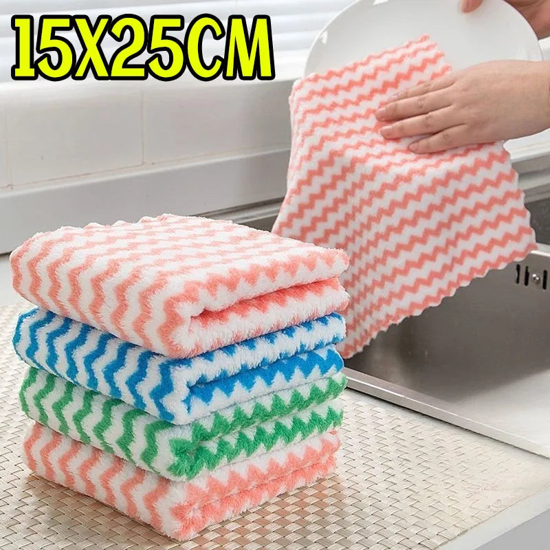 Double-sided Fleece Dishcloths Super Absorbent Cleaning Cloths Scouring Pads Kitchen Washing Dish Rags Glass Windows Wipe Towel