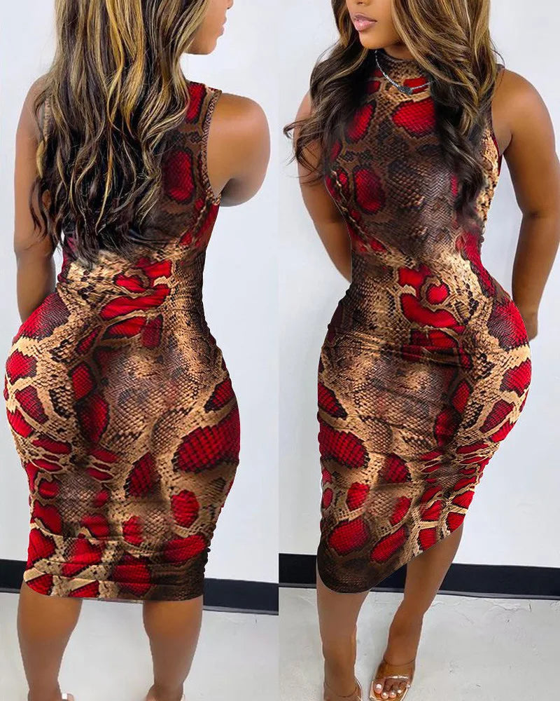 Summer Print Sexy Slim Dress Women Fashion Sleeveless Hip Party Dress Casual Elegant New Dress. S-2X