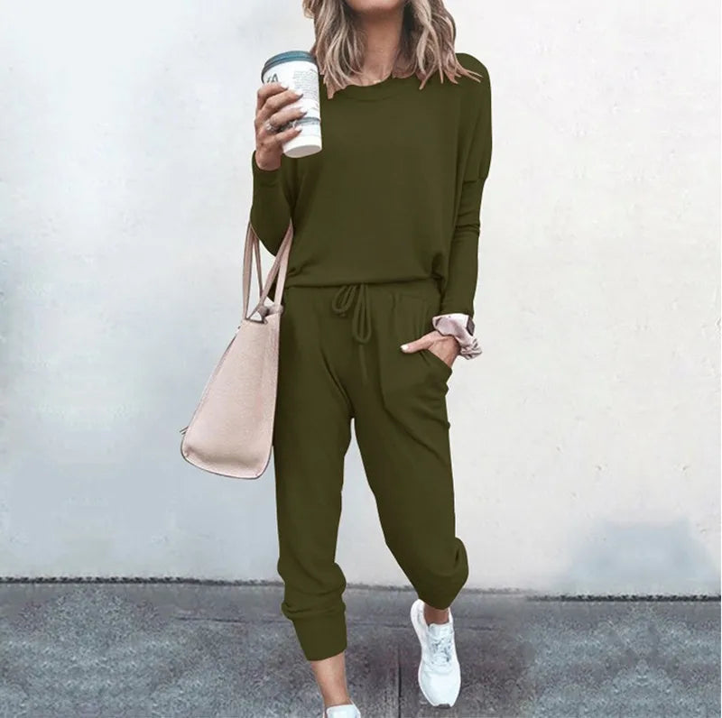 Ladies Casual 2 Piece Set, Solid Colour Round Neck Casual Wear. S-3x