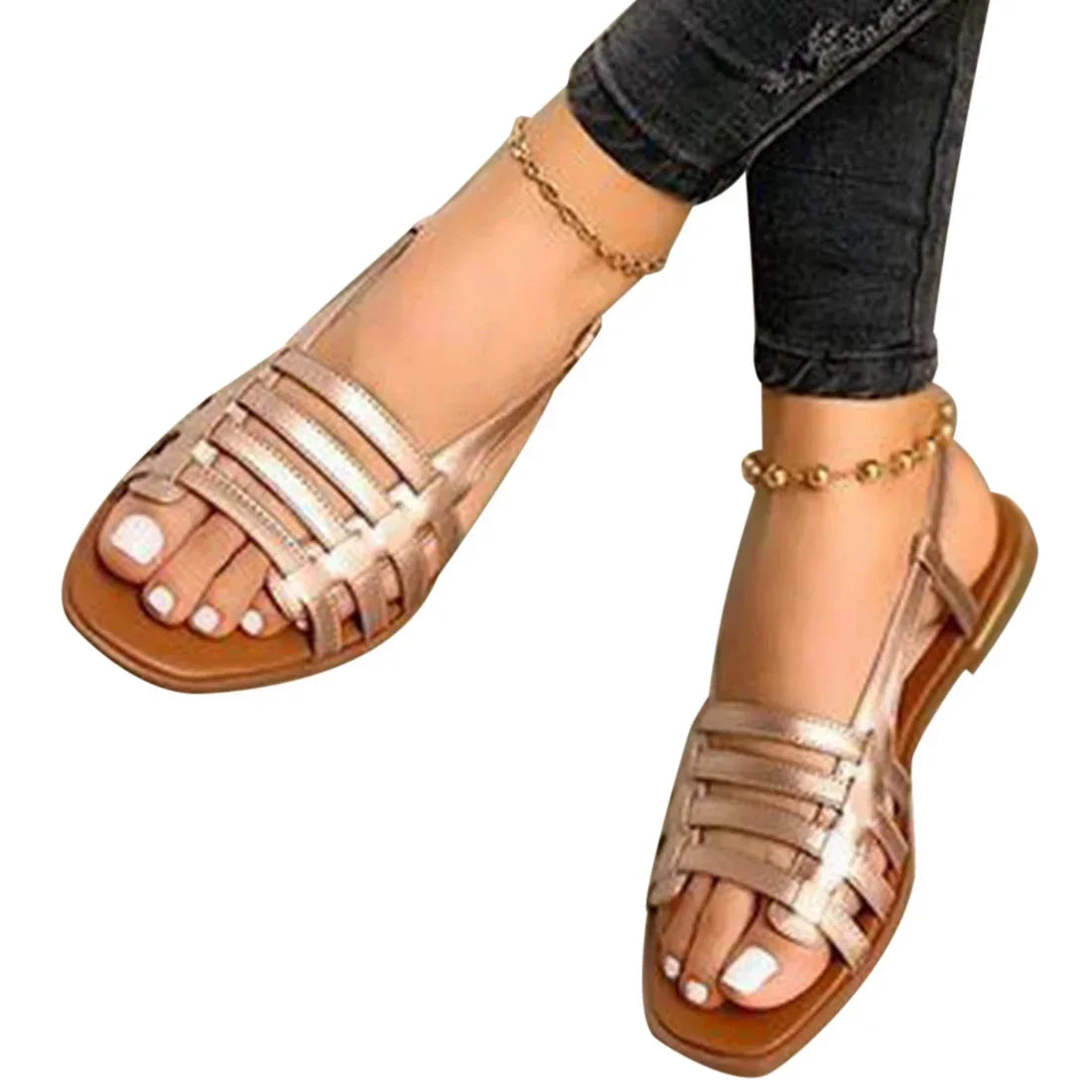 Woman Summer Hollow Out Roman Gladiator Open Toe Flats.