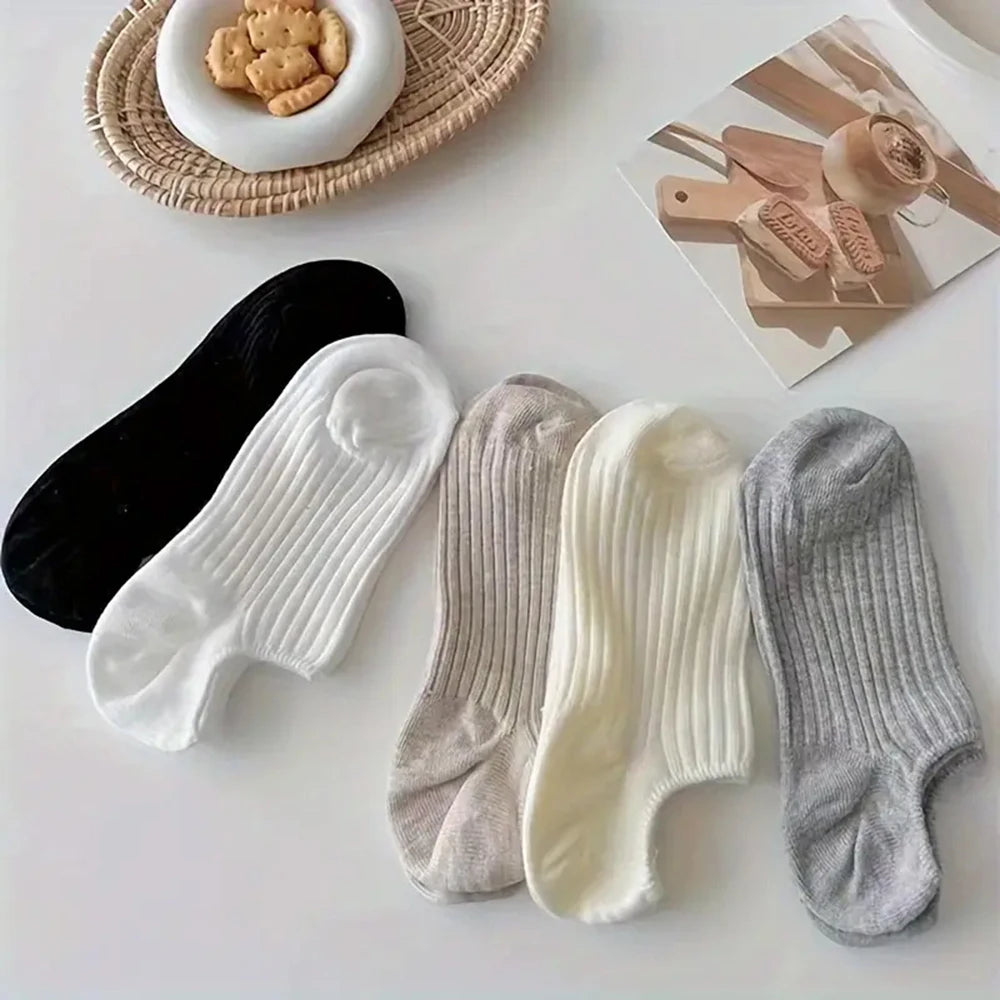 5/10 Pairs No Show Solid Boat Men Socks,Simple & Breathable Unisex Ankle Socks,Women's Stockings&Black Low Tube Cute Socks