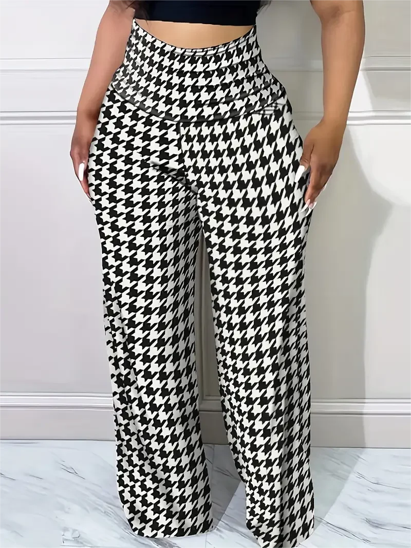 Women's Plaid Wide Leg Pants High Waist Casual Comfortable Loose Fit Pants. S-2x
