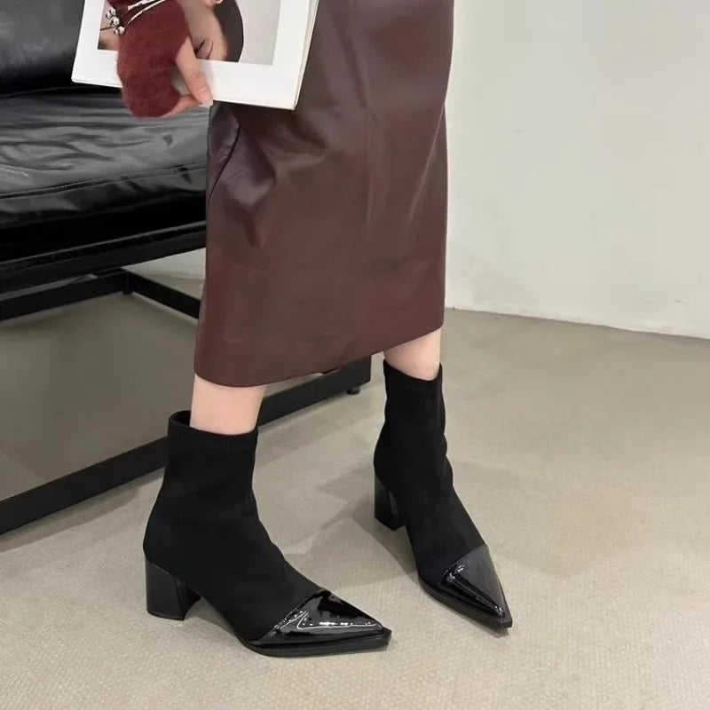 Women's New Autumn Chunky Heel Boot Pointed Suede Anti-slip Wear-resistant Ankle Boots.